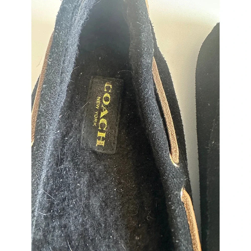 Coach Antonia Black Suede Shearling Lined Moccasin Slippers Womens 10B A8809